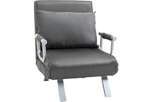 HOMCOM Single Person Folding 5 Position Convertible Sofa Bed Sleeper Chair Chaise Lounge Couch w/Pillow & Steel Frame, Dark Grey