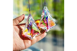 Sun Catchers Crystal Prisms, Window Hanging Crystals Sun Catchers, 2pcs Colored Crystal Horns Prisms,Glass Pendant Sun Catche