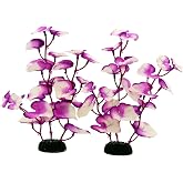 DVHEY Silk Aquarium Plants for Betta Fish Tank, Purple-White, 8 Inch | 2 Pcs, Aquatic Water Grass Decoration, Small