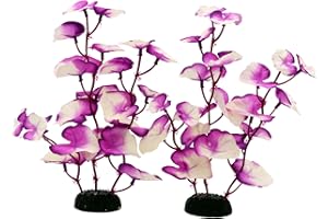 DVHEY Silk Aquarium Plants for Betta Fish Tank, 2 Pcs 8 Inch Small Silk Aquarium Plant Aquatic Water Grass Decoration,Purple-White