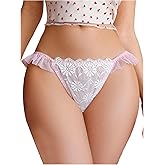 SHENHE Women's Satin Bikini Underwear Bow Front Ruffled Mesh Frilly Panty