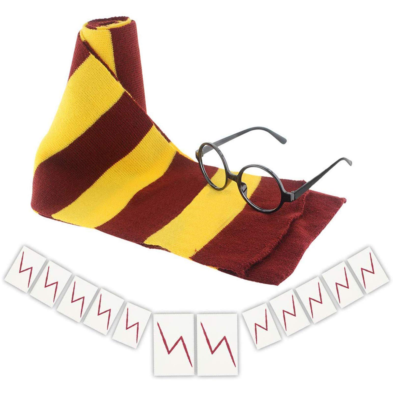 Photo 1 of Novelty Scarf Wizard Glasses with Round Frame No Lenses 12 PCs Lightning Bolt Tattoos for Kids Christmas Birthday Party Cosplay Costume Accessories