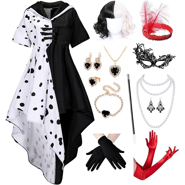Amazon.com: Cruella De Vil Costume, Official Disney Estella Red Dress Outfit  from Cruella Live Action Movie, Women's Size Small (4-6) : Clothing, Shoes  & Jewelry