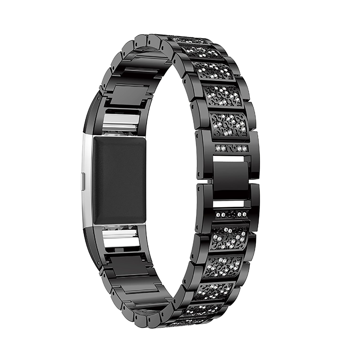 Fitbit Charge 2 Band, iBazal Stainless Steel Watch Band with Crystal Rhinestone Chain Bracelet Replacement Strap for Fitbit Charge 2 - Stylish Black