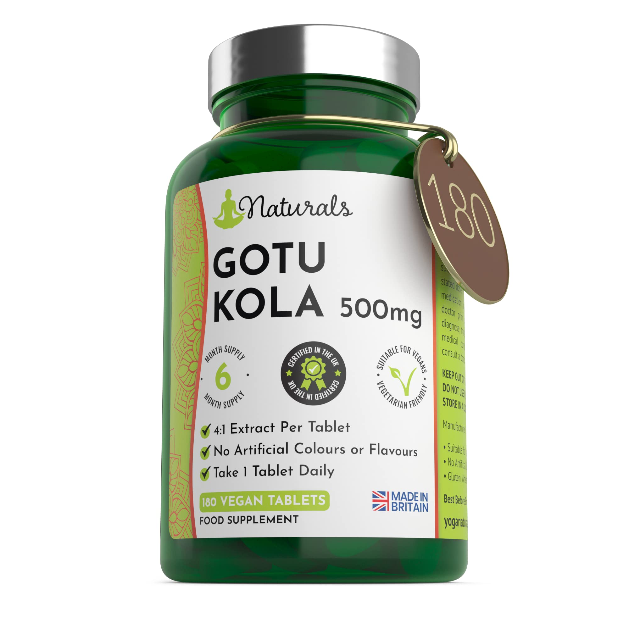 180 Gotu Kola Vegan Tablets for Adults - (6 Months Supply) 500mg Herbal Centella Asiatica for Stress & Anxiety - UK Manufactured