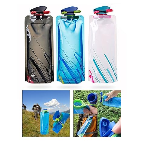OFKPO 3 Stück Faltbare Wasserflaschen,Wiederverwendbare Trinkflasche mit Karabiner für Outdoor Sports Camping Wandern Reisen(