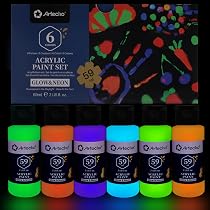 32 Color Glow In The Dark Fabric Paint Set - Neon Acrylic Paint For Crafts, Halloween, Clothes, Wood, 20ml Bottles
