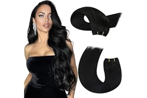 Moresoo Weft Hair Extensions Human Hair Black Sew in Hair Extensions Jet Black Double Weft Extensions Real Human Hair 100G 24Inch