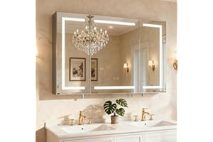 Seenvlog Bathroom Medicine Cabinet with Lights and Mirror, 40 x 24 Inch Lighted LED Mirror Cabinet, Anti-Fog, Dimmable, 3-Col