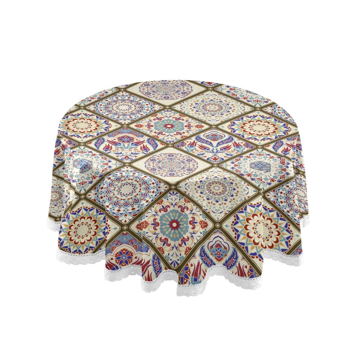 Mnsruu Round Tablecloths, Vintage Turkish Pattern Decorative Table Cloth for Circular Table Cover Dinner Table Parties