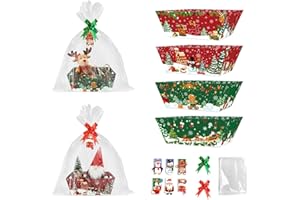 12 Pack Christmas Basket Gifts Empty Gift Baskets Cardboard Basket with Cellophane Bows Gift Tags for Christmas Xmas Holiday 