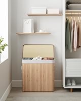 SONGMICS LCB091N01 150L 3-Compartment Laundry Basket with Bamboo Lid view 2