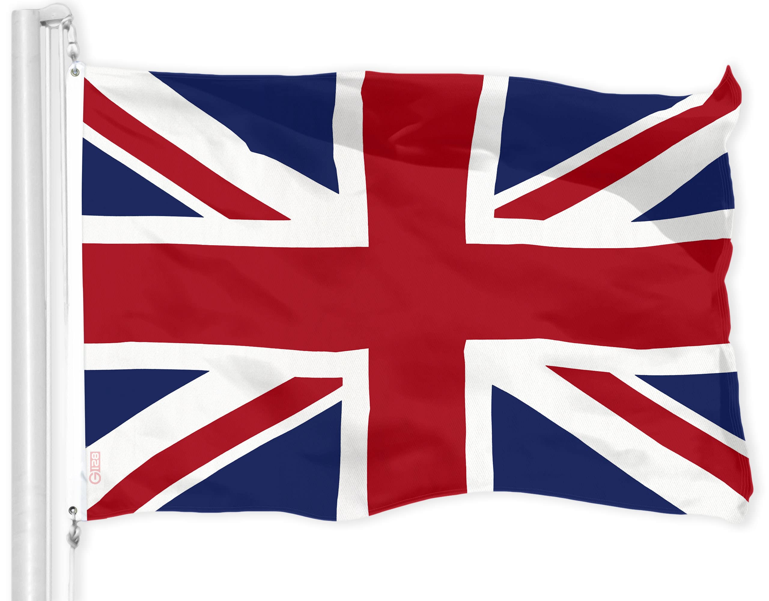 G128 United Kingdom Flag (British, Union Jack) | 3x5 feet | Printed 150D – Indoor/Outdoor, Vibrant Colors, Brass Grommets, Quality Polyester, Much Thicker More Durable Than 100D 75D Polyester — image 1