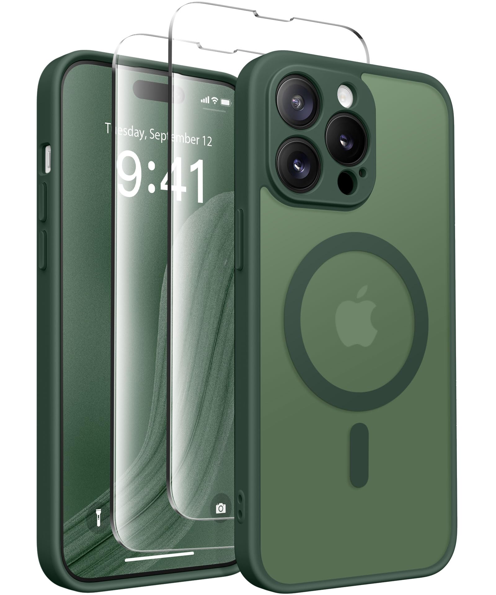CAPRARO Magnetic for iPhone 14 Pro Max Case, [Compatible with MagSafe] [Full Camera Protection] [14FT Drop Protection] Shockproof Protective Slim Translucent Matte Phone Case,Deep Green — image 1