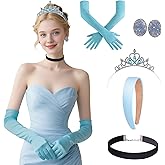 BACH AND BOOZY Princess Costume Accessories for Women Headband Black Velvet Choker Earrings Gloves Princess Crown for Halloween Costume Birthday Party