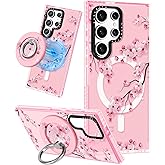 Lotadilo for Samsung Galaxy S23 Ultra Case for Women - Girls Funny Cute Design Compatible with Magsafe Magnetic Ring Holder Stand Peach Blossom Phone Covers Aesthetic Girly TPU Funda for S23 Ultra