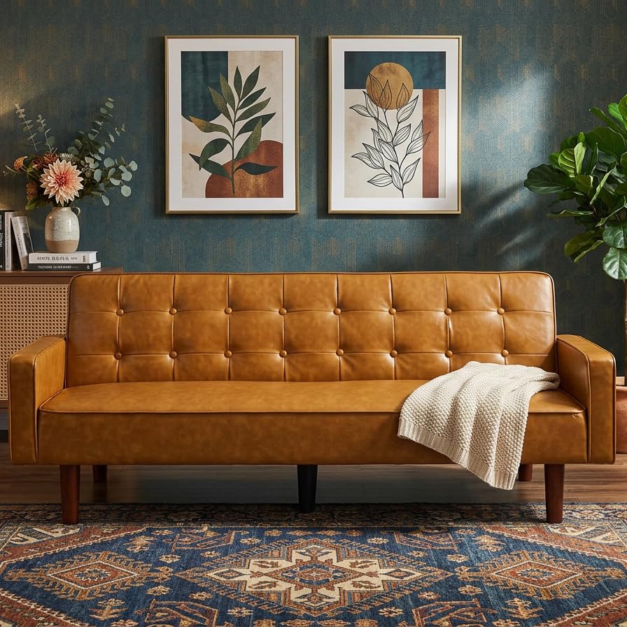 Photo 1 of *** PARTIAL SET ** MISSING BOX WITH LEGS AND ARMS **** Trygoal Modern PU Leather 3-Seat Couch, Adjustable Backrest Convertable Sofa, Sleek Minimalist Fold Out Couch Loveseat with Armrests, Sofa for Living Room Home Office Spaces, Brown