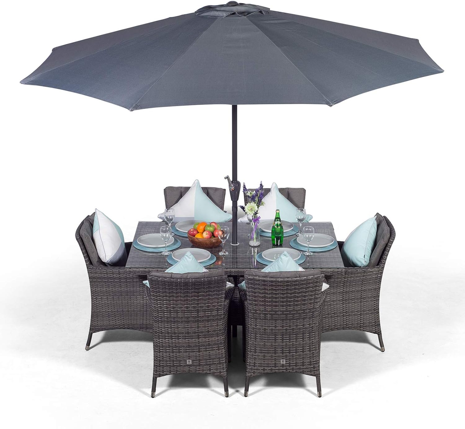 garden table 6 chairs and parasol