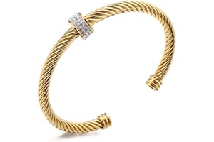 Dorriss Cable Cuff Bracelets, Stainless Steel Twisted Wire Composite Bracelet Bangles, Adjustable Elegant Antique Jewelry with Rhinestone for Women, Ladies Gift Idea