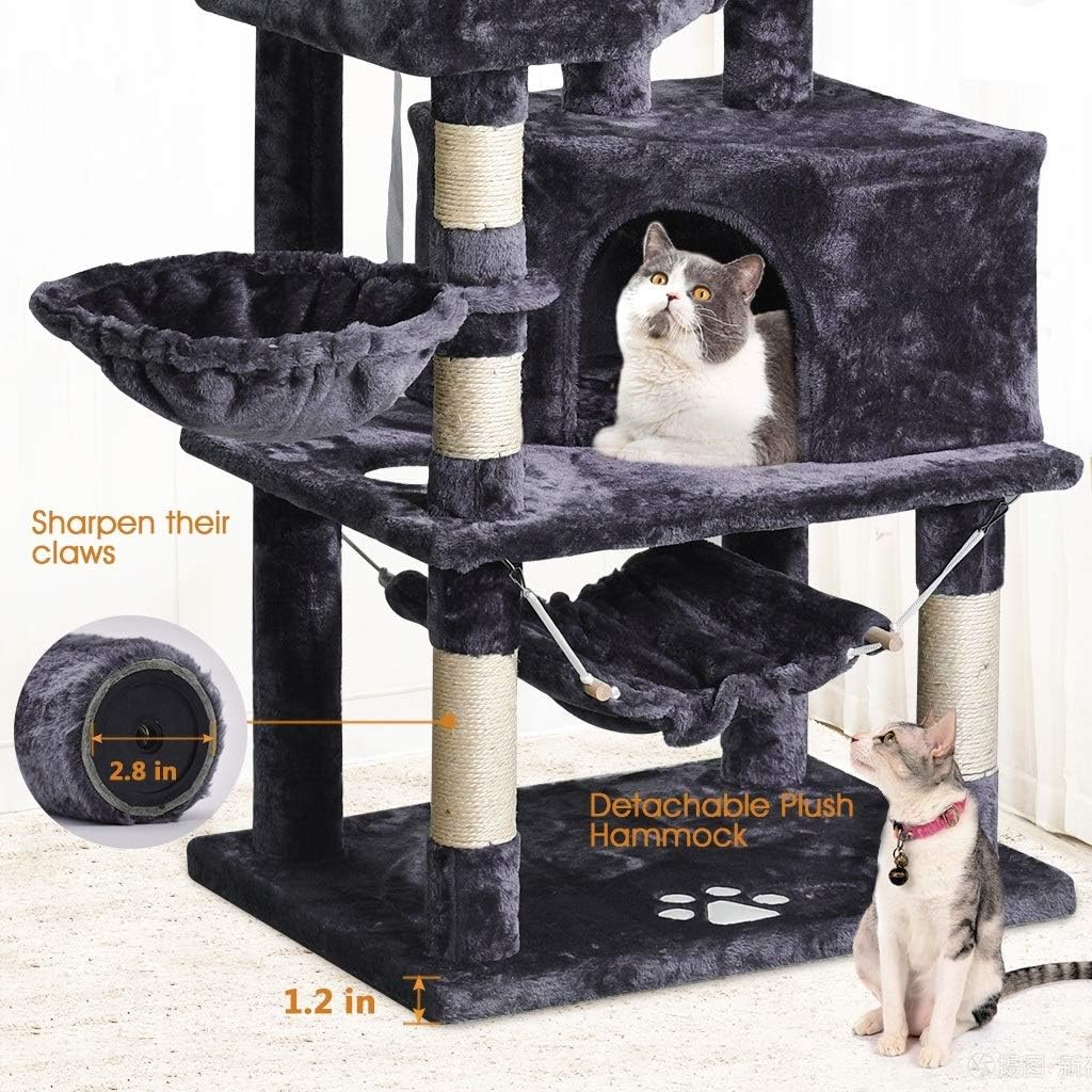 Multi-Level Cat Tree, MQ Cat Tower 57" with Sisal-Covered Scratching Posts Cat Activity Center Play Furniture, Dual Plush Perch, Dual Cat House Condo & Basket, Removable Hammock for Kittens Large Cats : Pet Supplies