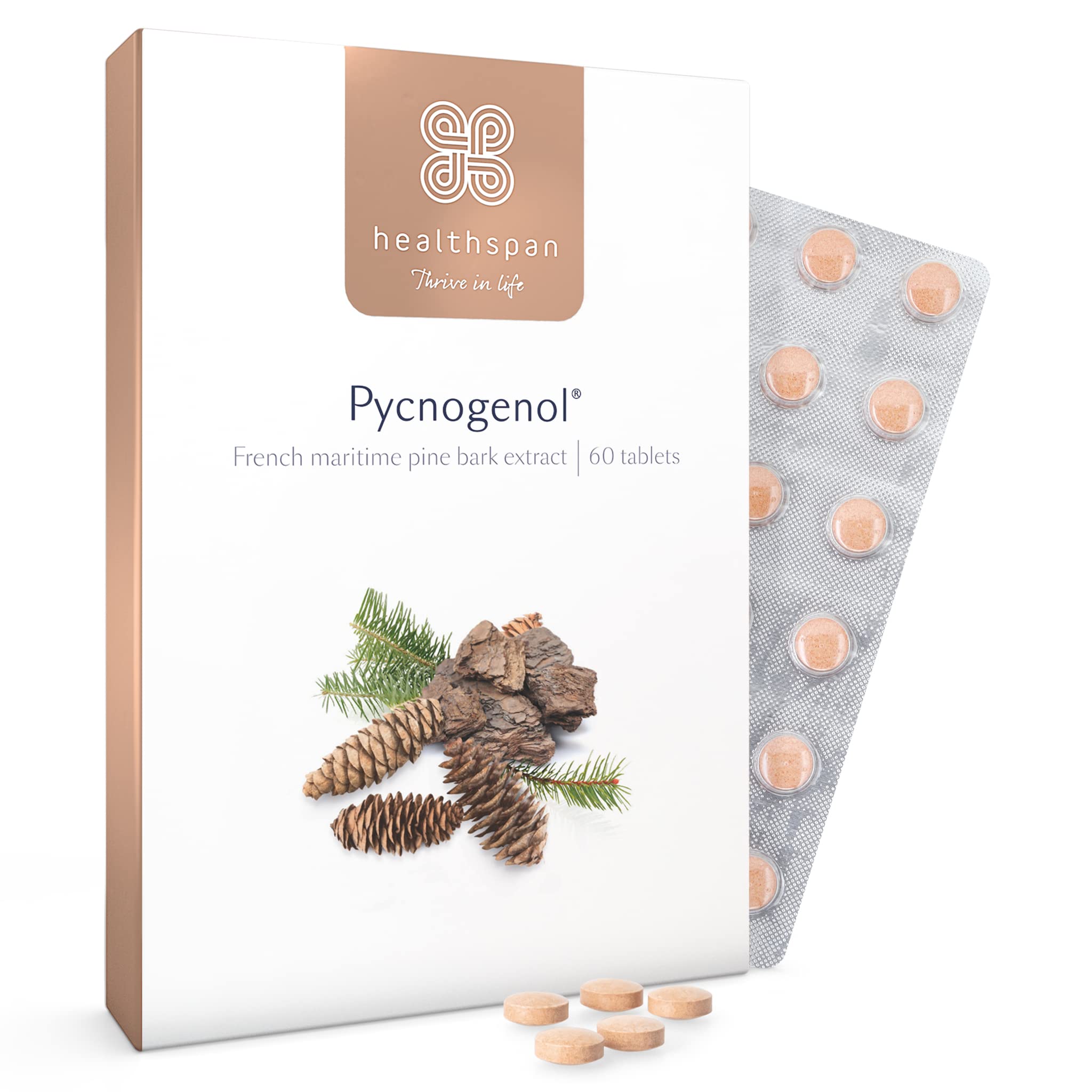 Healthspan Pycnogenol 30mg (60 Tablets) | French Maritime Pine Bark Extract | Providing Naturally Powerful Bioflavonoids | No Pesticides and No Herbicides | Vegan