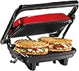 Hamilton Beach Electric Panini Press Grill with Locking Lid, Opens 180 Degrees for Any Sandwich Thickness, Nonstick 8" X 10" Grids, Red (25462Z)