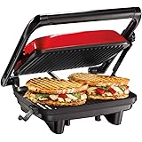 Hamilton Beach Electric Panini Press Grill with Locking Lid, Opens 180 Degrees for Any Sandwich Thickness, Nonstick 8" X 10" 