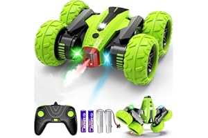 SUPIREO Remote Control Car, RC Stunt Car, 2.4Ghz Double Sided 360° Rotating Remote Control Truck with Headlights, 4 Wheel Drive, Cool Spray Patterns Music for Boys Girls Age 6 7 8 9 10 11 Year Old