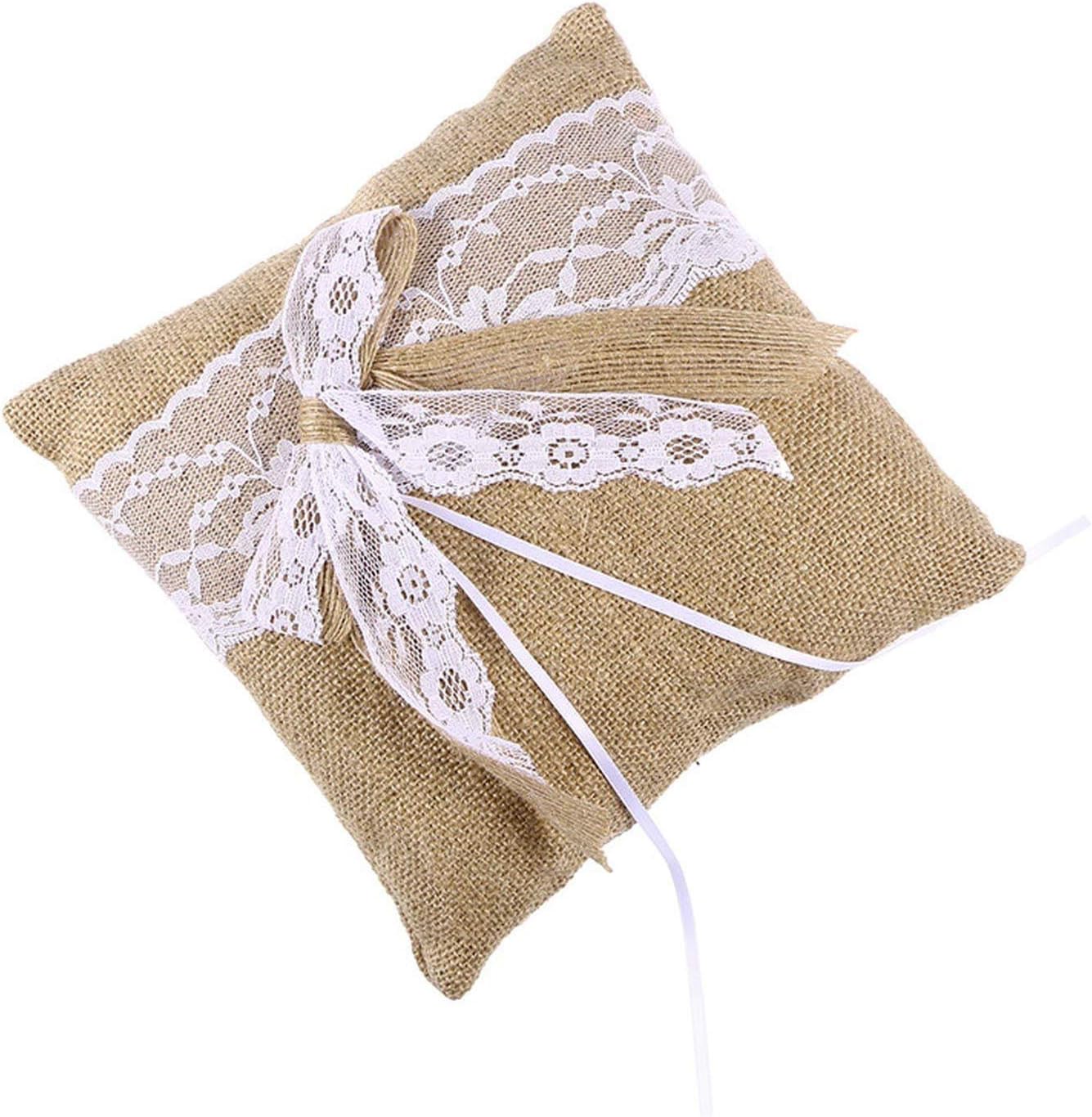 Amazon Com Boom Moon 20 X 20cm Burlap Rustic Wedding Ring Pillow