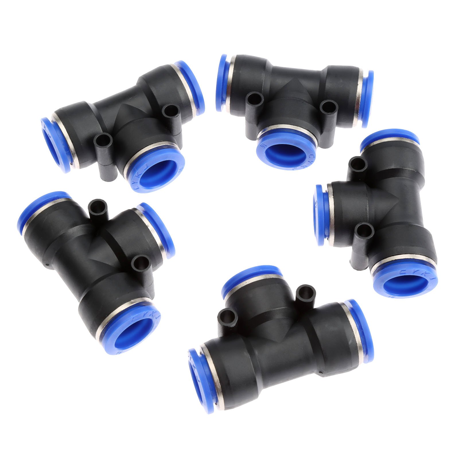 5pcs T-Junction PE16 Pneumatic Air 3 Way Quick Fittings Connector 16mm Tube Hose