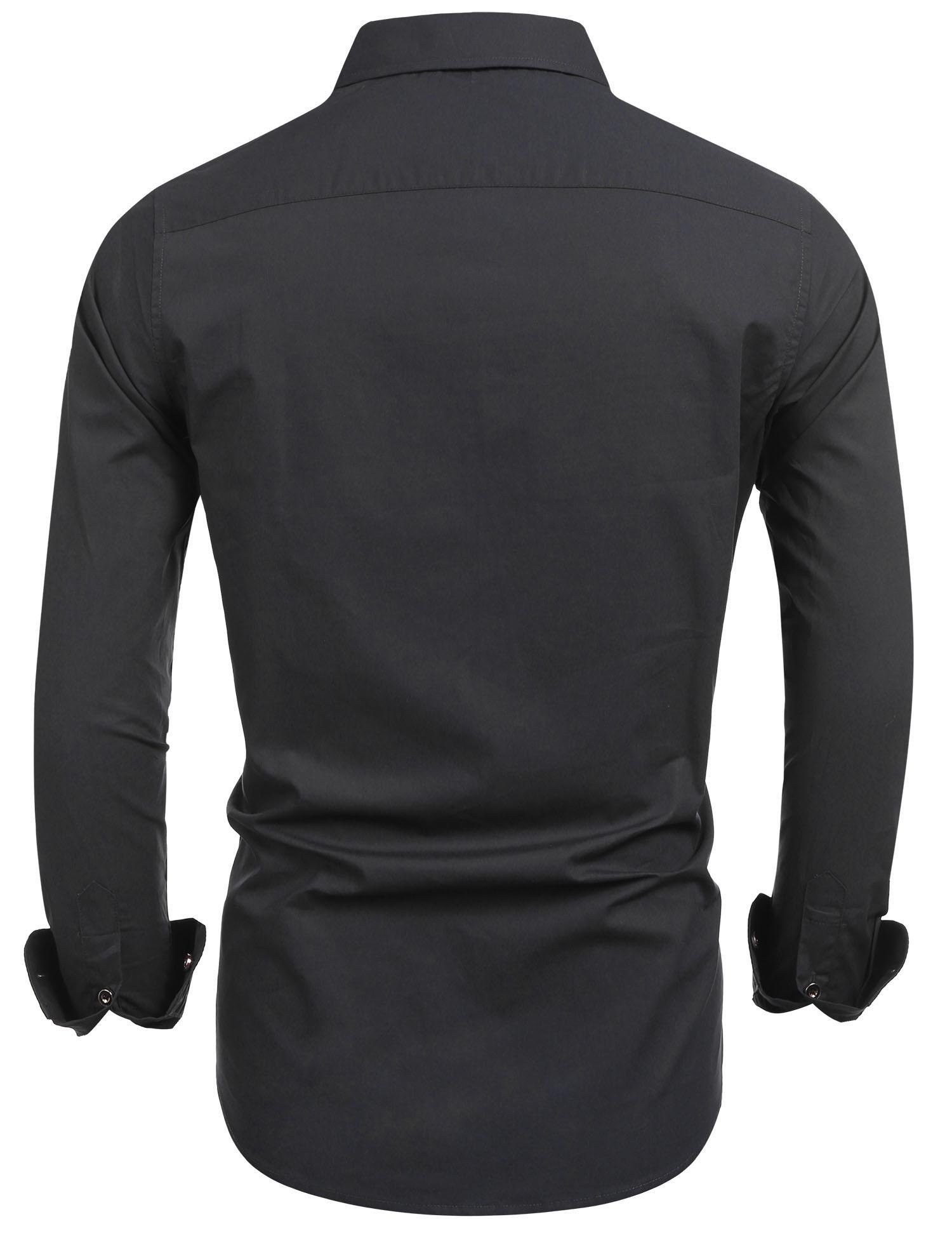 HOTOUCH Men\'s Fitted Button Up Long Sleeve Dress Shirt For Men,Dark Gray,Large