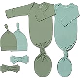 Newborn Baby Knotted Gown, Ultra-Soft Infant Sleeper Coming Home Outfit with Hat, Bowknot (2 Packs)