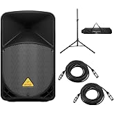 Behringer Eurolive B112W 12" 1000W 2-Way Powered PA Speaker System, Bundle with Stand and 2X 25' XLR Microphone Cable