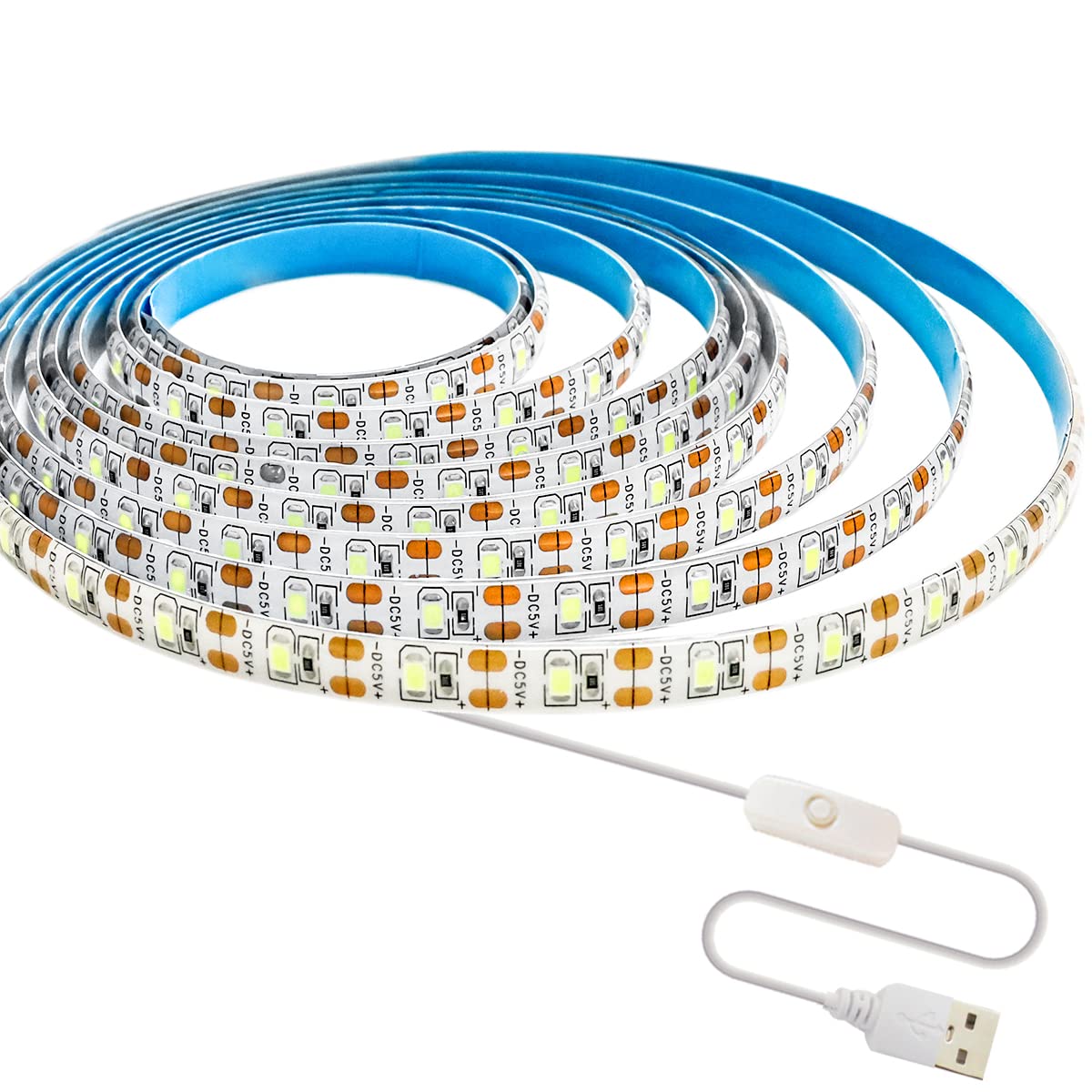 Tesfish 5V USB LED Strip Lights, White 6000K 3M IP65 Waterproof 180 LED Plug and Play Rope Lights with Switch for Bedroom, Kitchen Decoration — image 1