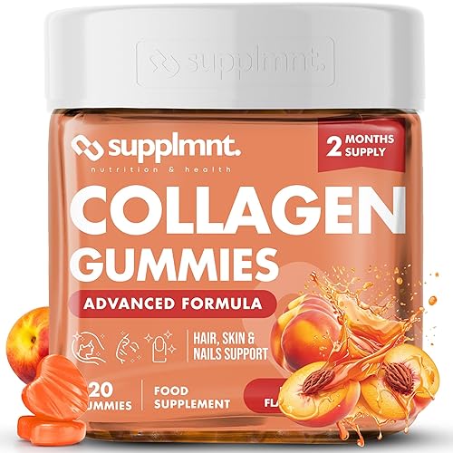 Supplmnt. Marine Collagen Gummies, Hydrolysed Collagen Peptides w/Biotin, Hyaluronic Acid & Vitamin C, Collagen Supplements for Women & Men, Collagen for Skin, Hair & Nails (One Size, Peach)
