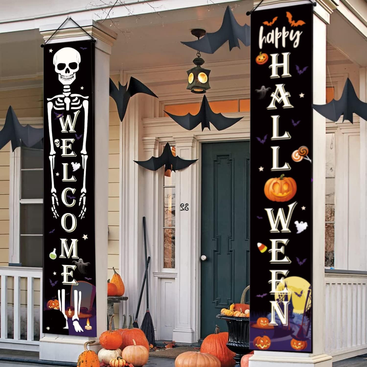 Flags - Halloween Decorations Outdoor Indoor, Halloween Decor, Wellcome Banners Porch Signs for Front Door Outside Yard Garland Party Supplies
