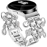 Bracelet Band with Cute Charm Compatible for Samsung Galaxy Watch 7 6 5 4 FE 40mm 44mm/5 Pro 45mm/6 Classic 43mm 47mm/4 Classic 42mm 46mm, Galaxy Active 2, 20mm Metal Replacement Strap for Women