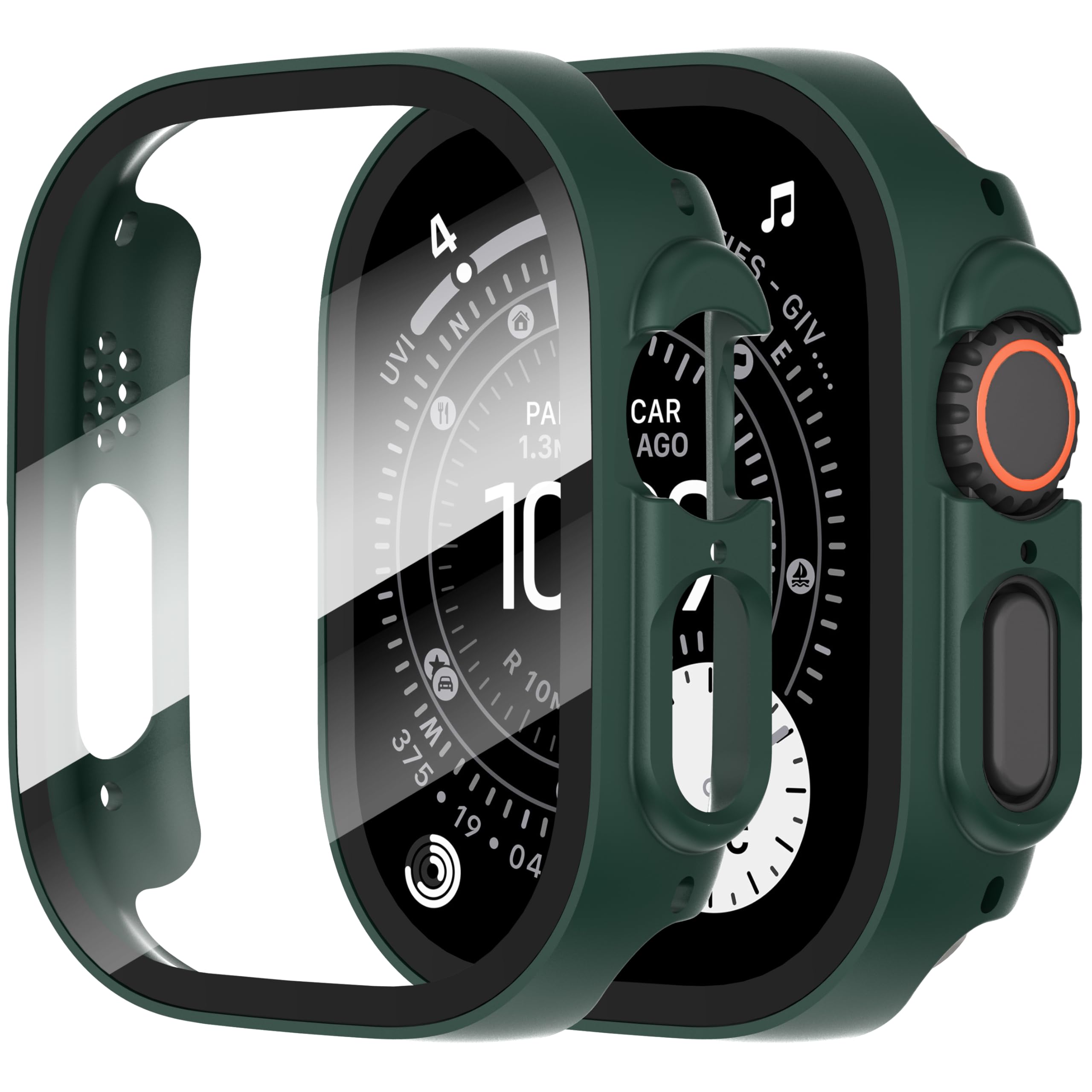 Diruite 2-Pack Screen Protector for Apple Watch Ultra 3/2/1 49mm Tempered Glass Case,All Around Hard Matte PC Protective Cover,Green,49mm — image 1