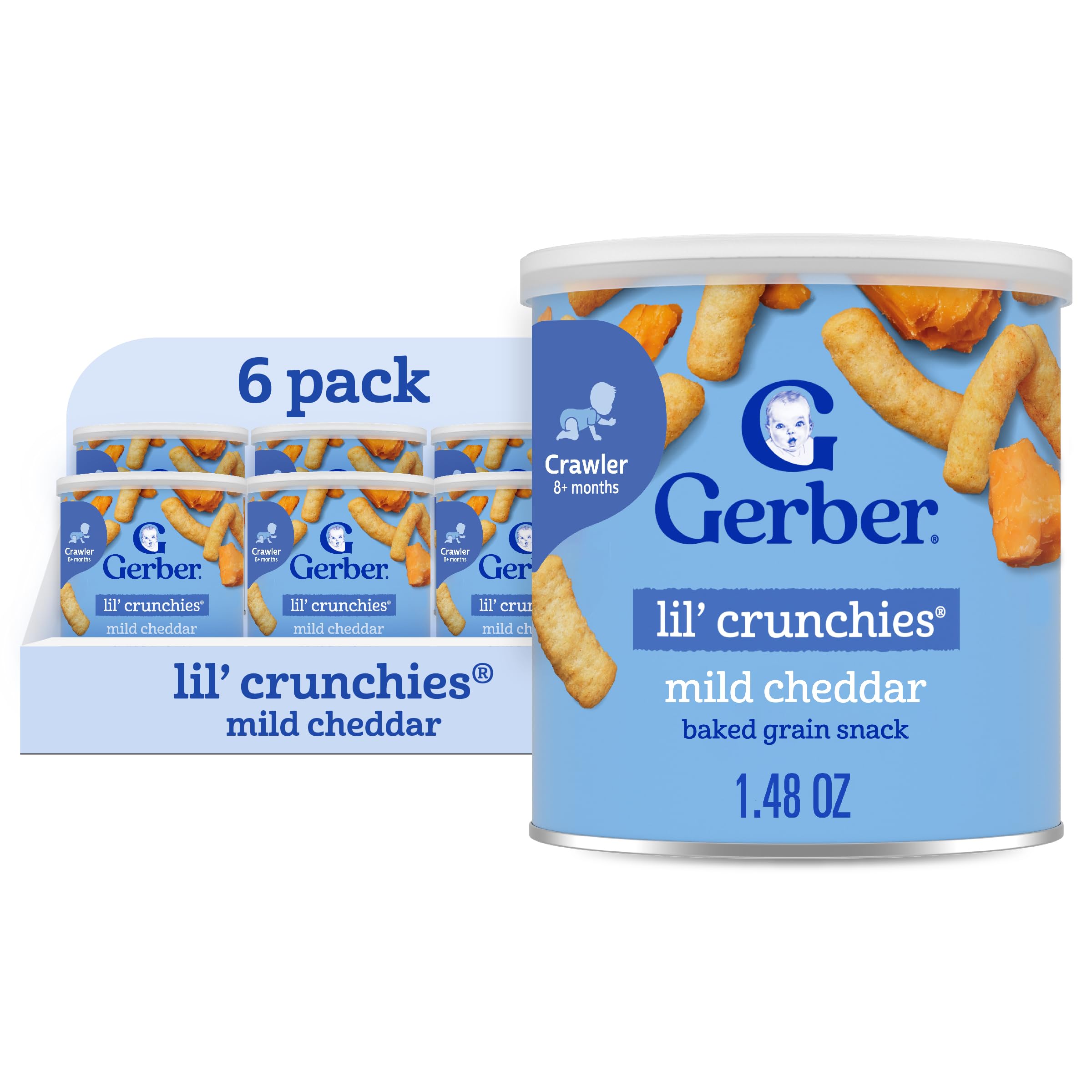 Gerber Stage 3 Baby Food Snacks, Mild Cheddar Lil' Crunchies, Snacks for Babies, Baby Led Feeding, 6-Pack