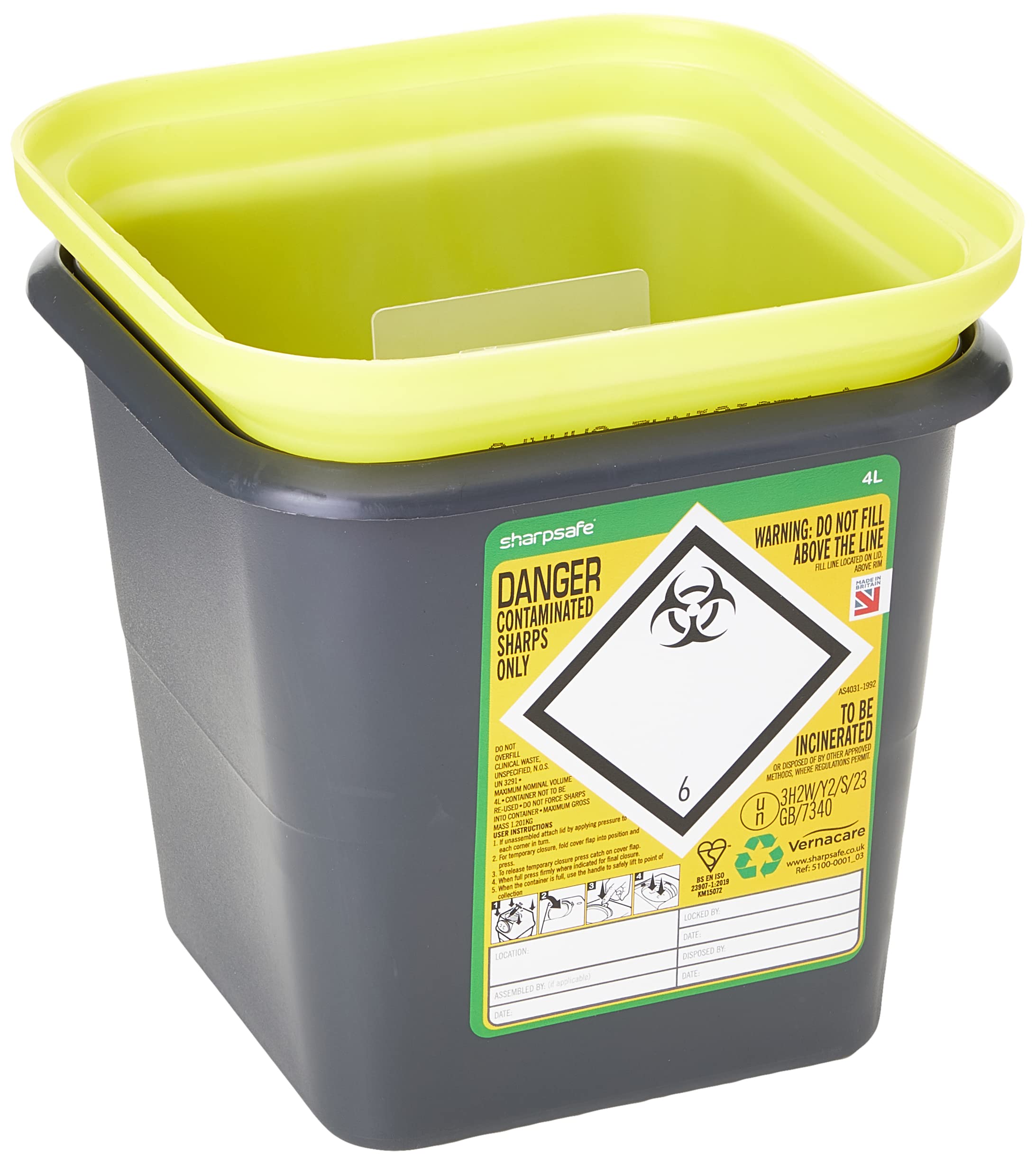 Frontier 41005430 Medical Sharps Disposal Bin/Box, 4 L