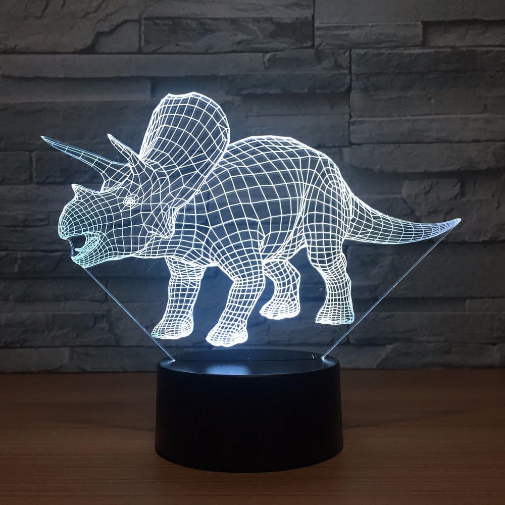 3D Dinosaur Night Light Touch Remote Control Switch 16 Color Change LED Table Desk Lamp Acrylic Flat ABS Base USB Home Decoration Toy Birthday Xmas Kid Children Gift