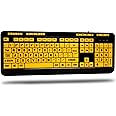 Adesso AKB-132UY - Luminous 4 X Large Print Multimedia Desktop USB Keyboard, Black Yellow