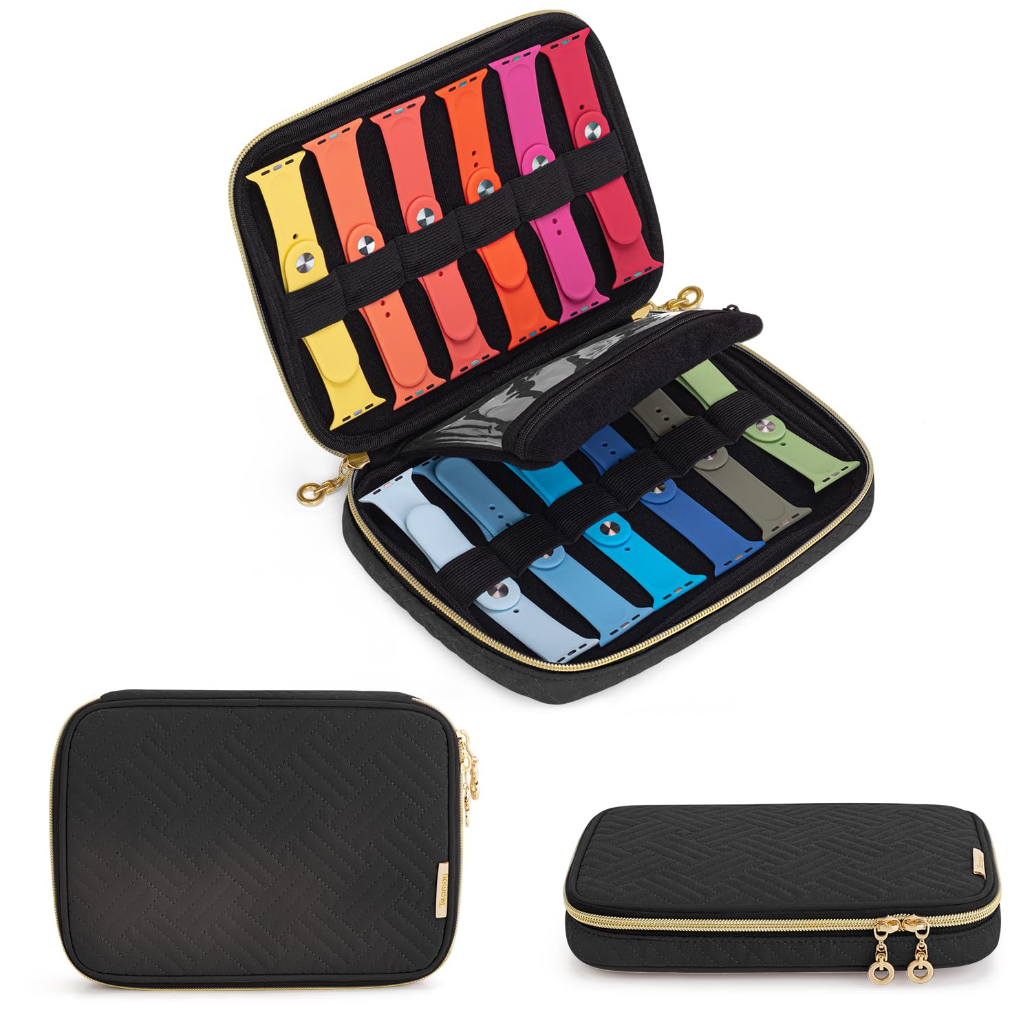 Teamoy Watch Strap Storage Case Holds 12pcs Watch Straps, Travel Organiser Bag for Watch Bands, Organiser Case Compatible for All Series Apple Watch Straps or Smart Watch Bands, Black