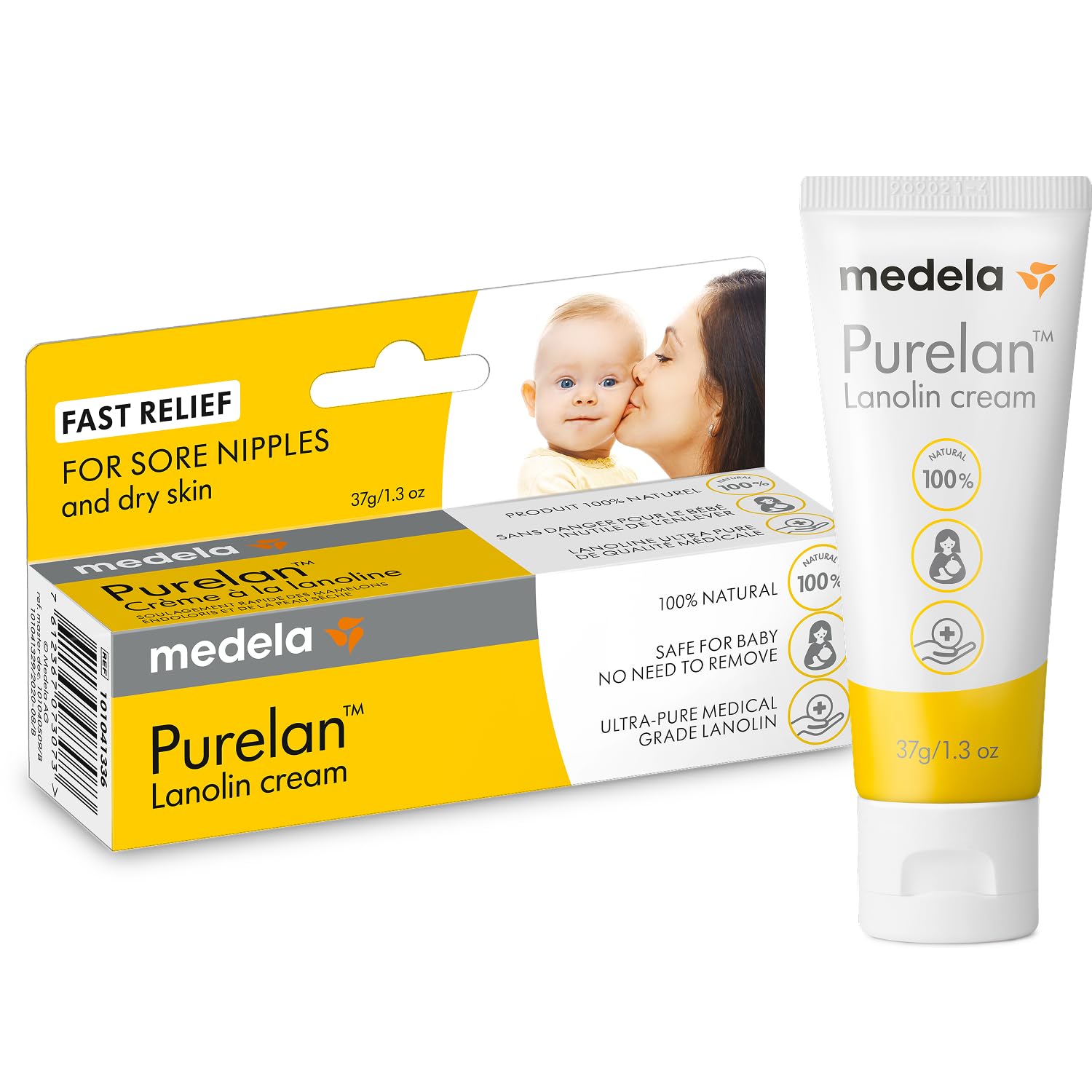 Medela Purelan 37g Lanol Cream - Quick Aid for Stressed Nipples and Dry Skin - 100% Natural, Hypoallergenic, Dermatologically Tested and Fragrance Free
