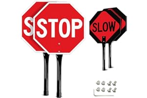 GicnKeuz Stop Slow Sign with Metal Handle, 13x13 inches Double Sided Slow/Stop sign, Traffic Reflective Aluminum Sign, Fade Resistant/Waterproof, Easy to Mount (2 Pack)