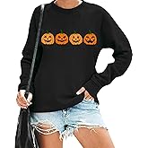Teyseev Halloween Sweatshirt for Women Pumpkin Face Pullover Fall Season Long Sleeve Thanksgiving Graphic Sweater Top
