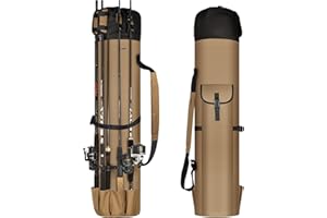 FOGEIN Fishing Rods Bag,Oxford Fabric Fishing Pole Case Fishing Bag,Fishing Rods and Tackles Storage Bag Holds 5 Poles,Foldable Fishing Bag Accommodate Fishing Gear and Equipment,khaki
