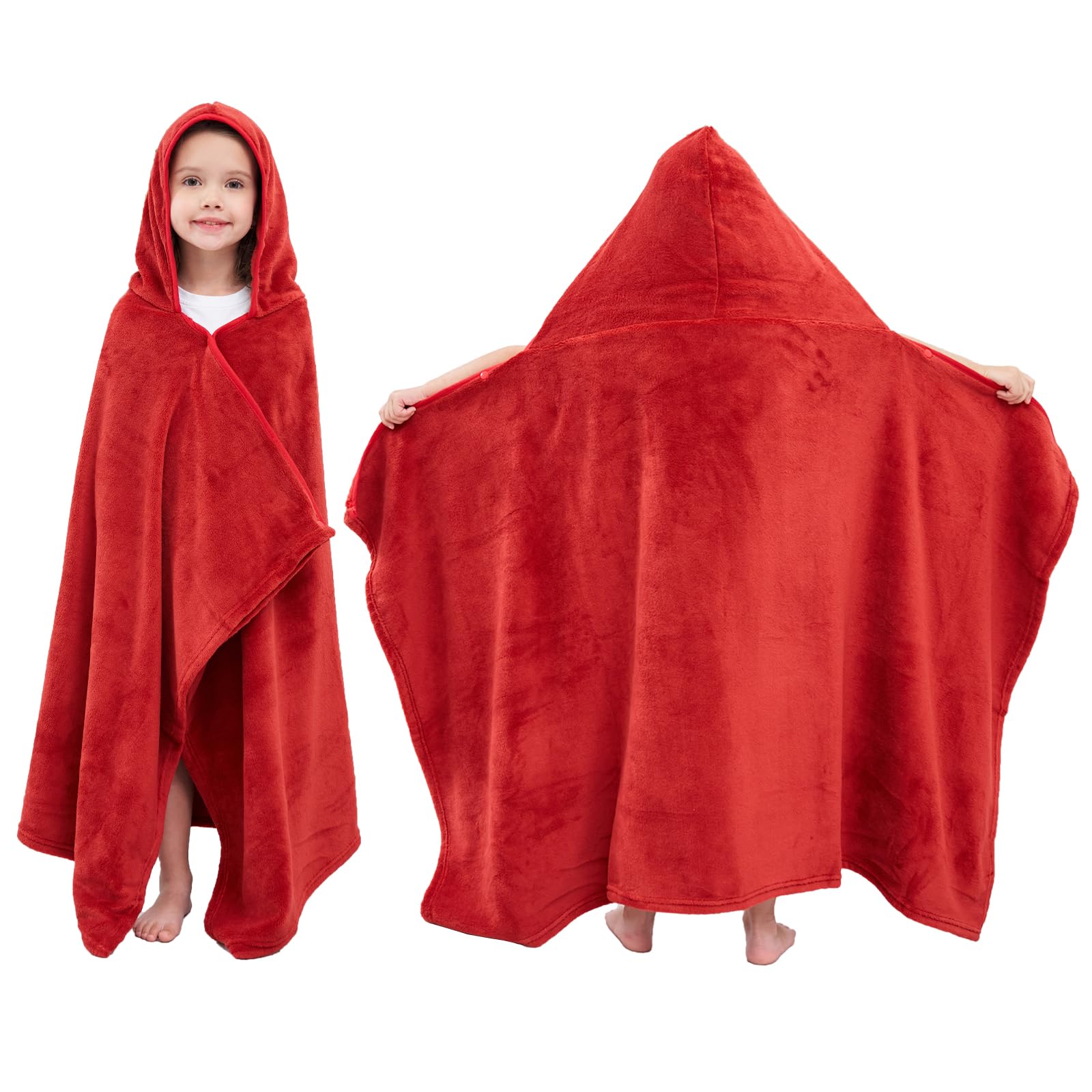 Hiturbo Kids Fleece Hooded Bath Towel: Premium Ultra Soft Beach Swimming Towels Blanket for Boys Girls Red