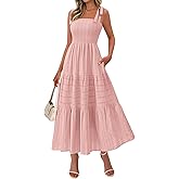 BTFBM Women's 2026 Spring Boho Spaghetti Strap Dress Casual Sleeveless Smocked A Line Beach Sundress Long Maxi Dresses