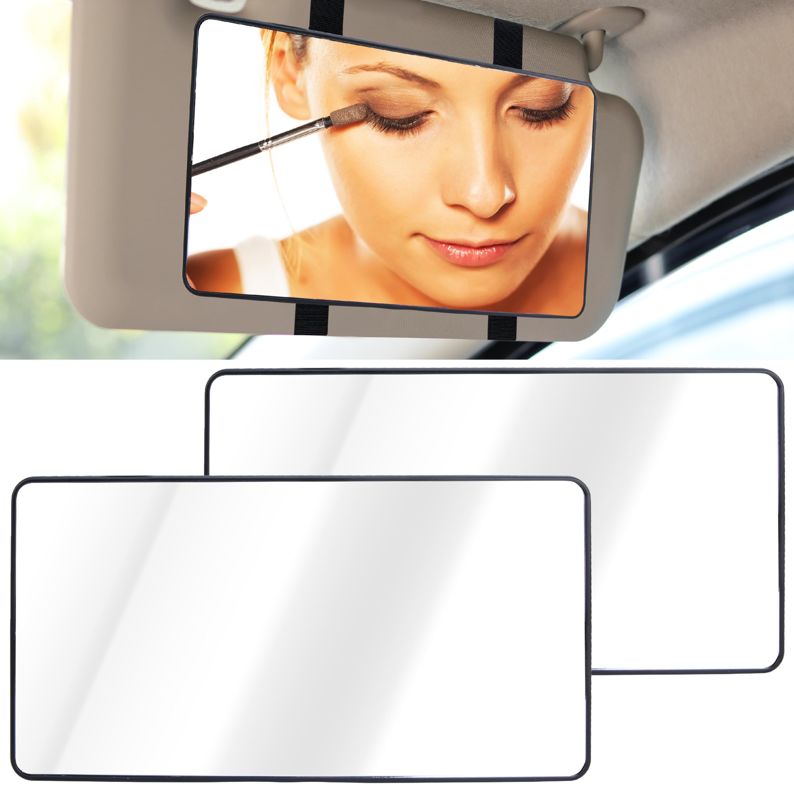 Photo 1 of 2 PCS Car Sun Visor Mirror, Cosmetic Makeup Mirrors with Straps, HD Car Interior Cosmetic Mirror, Universal Sun Visor Mirrors for Trucks, Cars, SUVs (Black)